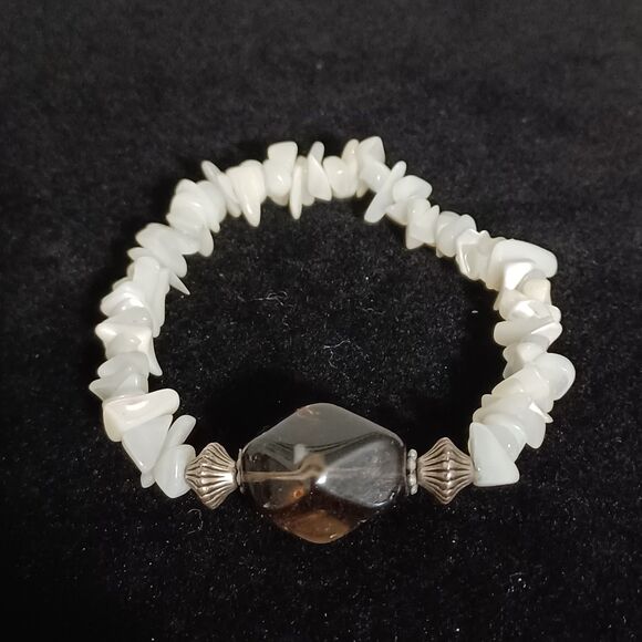 Quartz Chip Bracelet with Brown Glass Bead - Picture 1 of 1